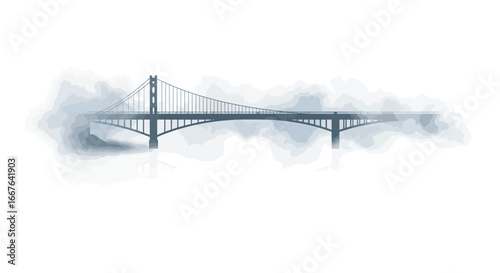 Ethereal bridge emerging from mist on a foggy morning