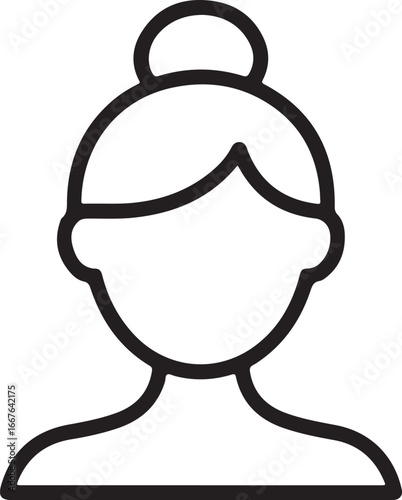 Simple line art icon of a woman with hair in a bun