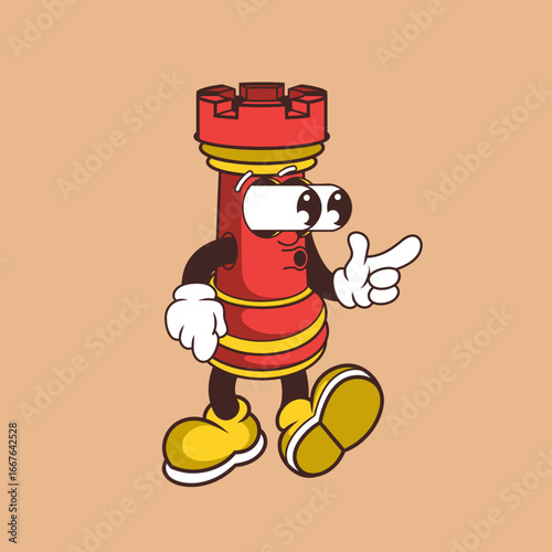 Retro character design of suprised chess rook