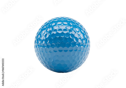 A glossy, vibrant blue golf ball with dimpled surface against a black background.