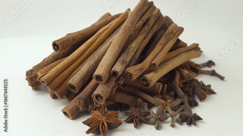 Wallpaper Mural A pile of cinnamon sticks with star anise and cloves, arranged on a white surface. Torontodigital.ca