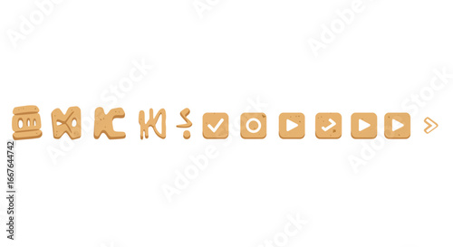 Playful cookie icon set with alphabet and symbols on white background