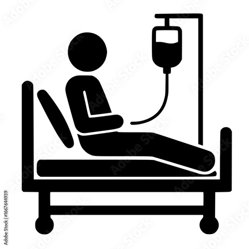 Stickman in Hospital Bed with IV Drip SVG Clip Art