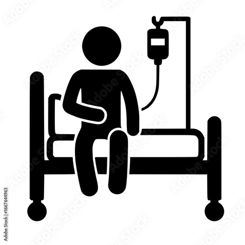 Stickman in Hospital Bed with IV Drip SVG Clip Art