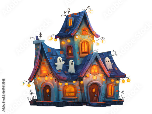 Wallpaper Mural Halloween haunted house decorated with lights and ghosts isolated on a transparent background Torontodigital.ca