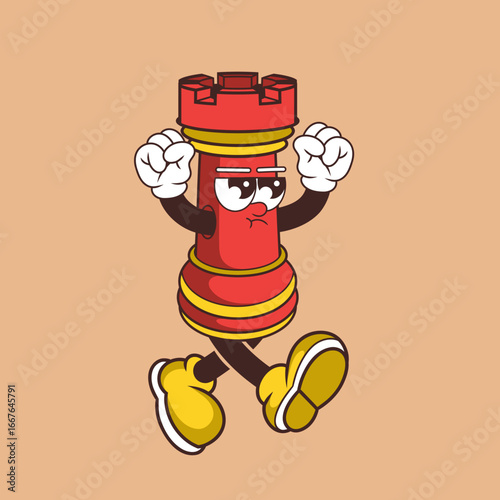 Retro character design of angry chess rook