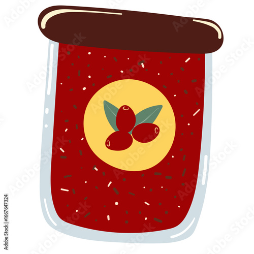Cranberry Jam Jar. Vector Illustration