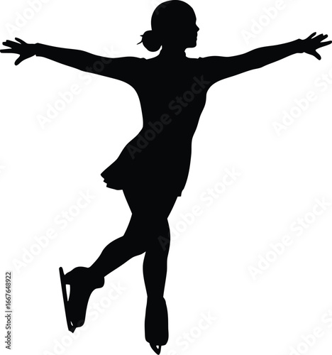 Vector art of the silhouette of a figure skater performing on ice