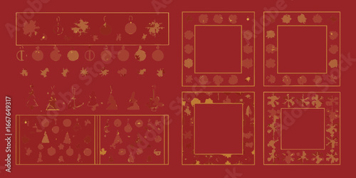 Elegant Christmas and New Year s Frames and Elements in Gold on Red