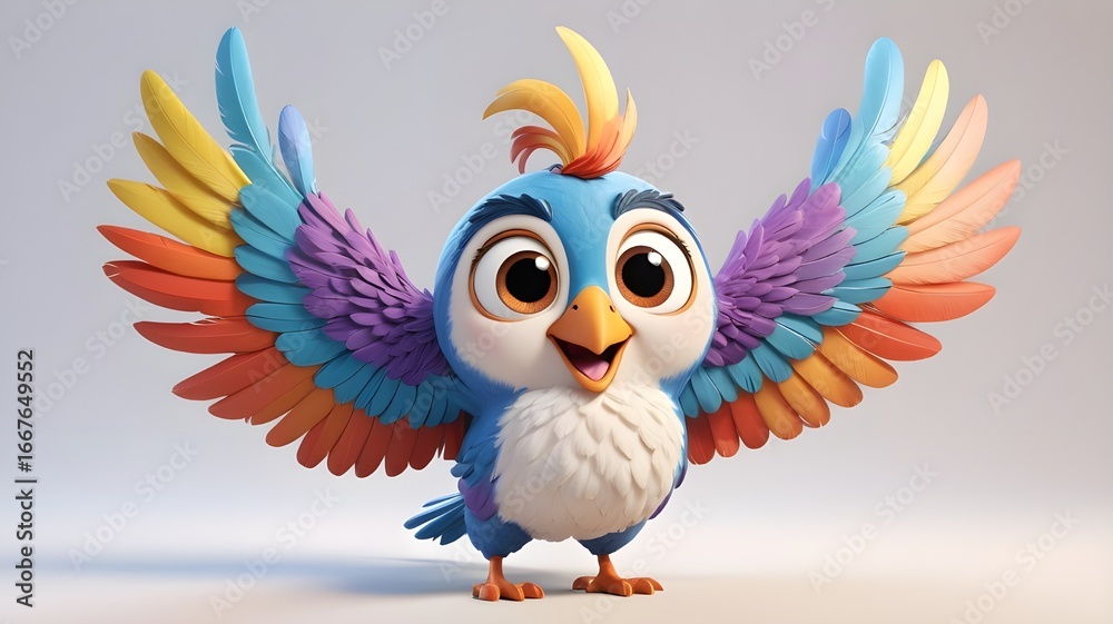 Fototapeta premium 3D Cartoon Bird with Colorful Wings