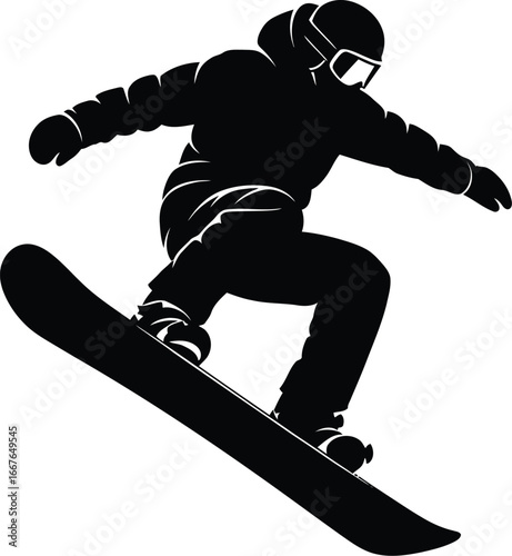 Vector art of the silhouette of a snowboarder jumping in the air