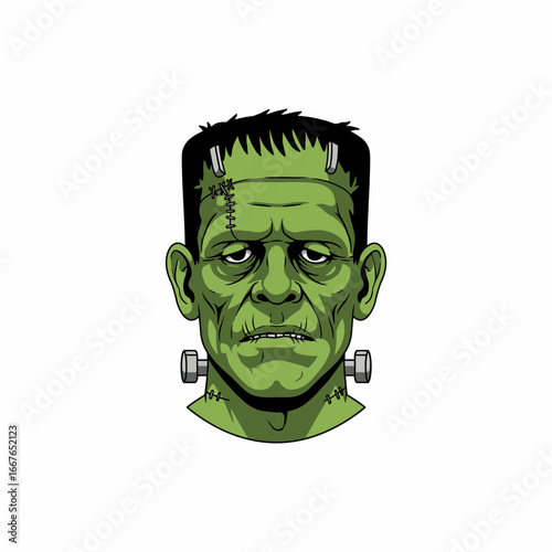 Halloween Frankenstein Head Icon Vector – Spooky Monster Cartoon Illustration and iconic Halloween monster element for your creative projects.