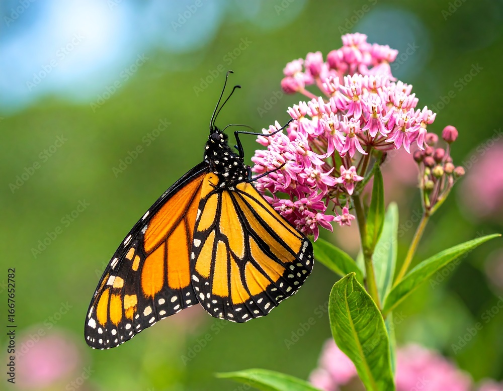 Naklejka premium Monarch Butterfly on Pink Flowers in Nature.