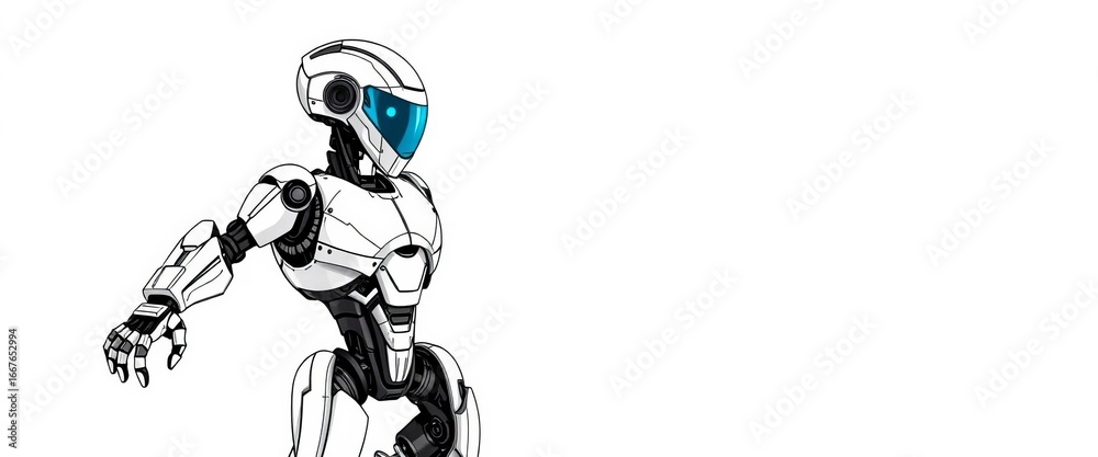 Obraz premium Sleek, futuristic robot sketch on white background, bot, artificial intelligence