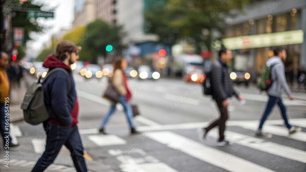 Out-of-focus pedestrians crossing the street — illustrating daily life and movement in blur Out-of-focus pedestrians crossing the street — illustrating daily life and movement in blur