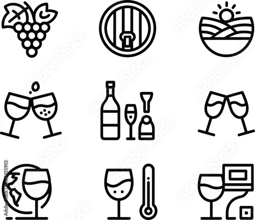 Wine making process icons vector illustration for vineyard and winery business and wine tasting event