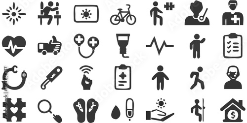 Health and Wellness Icons Set on Black Background for Medical Concepts