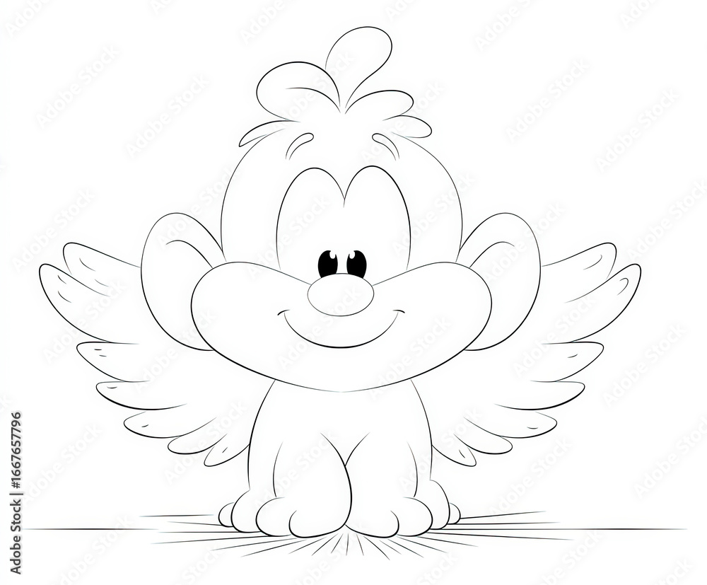 Fototapeta premium A simple angel with wings , coloring page for kids, simple outline illustration. Coloring book.