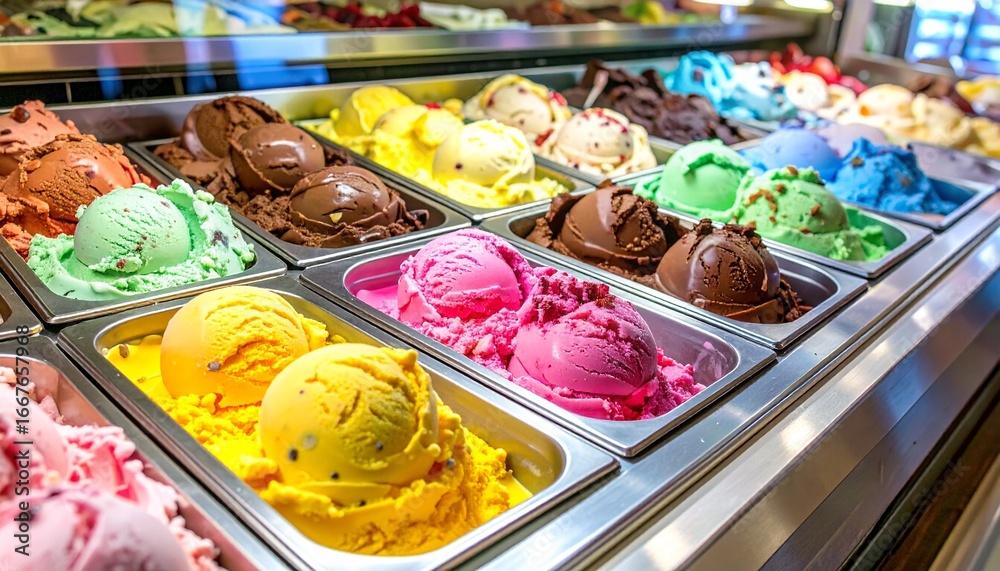 Fototapeta premium Colorful Ice Cream Scoops in Display Case