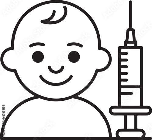 Baby with a syringe icon representing childhood vaccination and healthcare