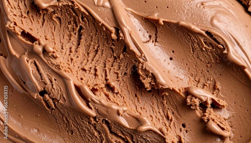 Textured surface of rich chocolate ice cream with smooth, creamy swirls and ripples.