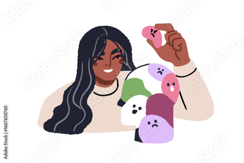 Emotional intelligence concept. Emotion control and management, mood changes. Regulating feelings. Psychology, self-reflection and understanding. Flat vector illustration isolated on white background