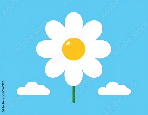 Cartoon daisy flower against a blue sky