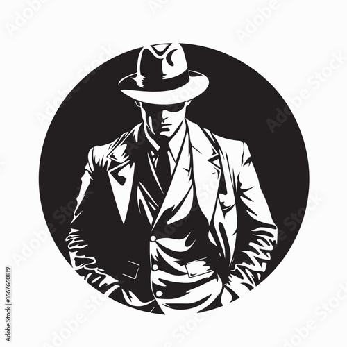criminal mafia man gangster emblem vector illustration  on white background