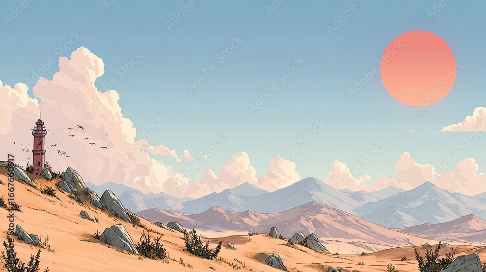 Naklejka premium Desert Vista with Distant Mountains