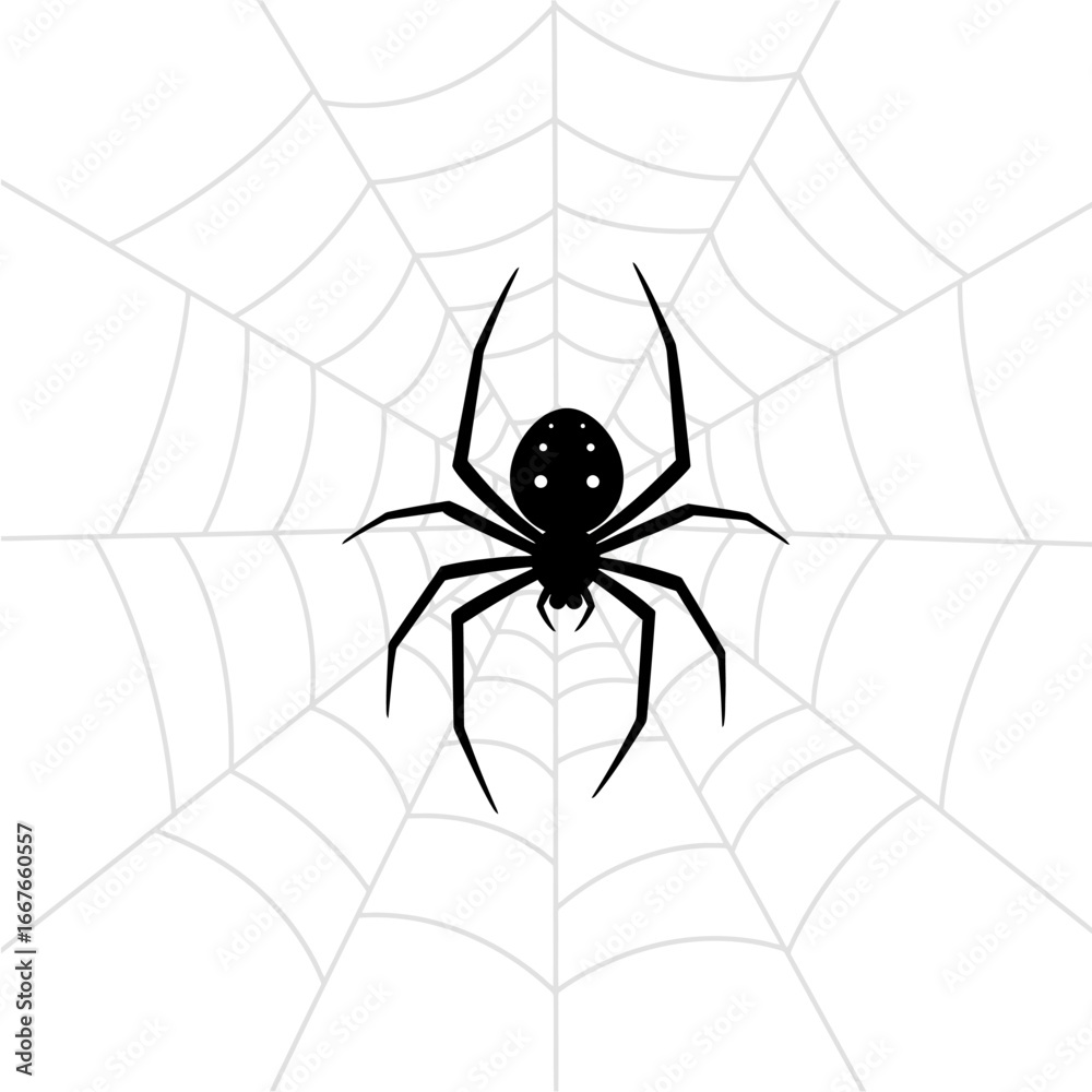 Obraz premium Halloween spider and web icon vector in spooky cartoon style. Perfect for trick-or-treat, party invitations, haunted house designs, creepy posters, and seasonal holiday graphics.