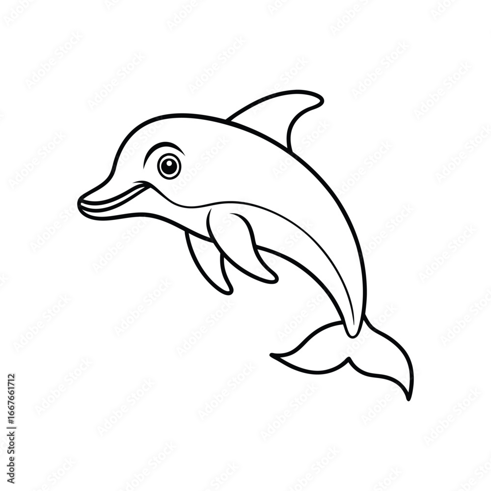 Fototapeta premium Happy dolphin line art, dolphin vector, smiling dolphin