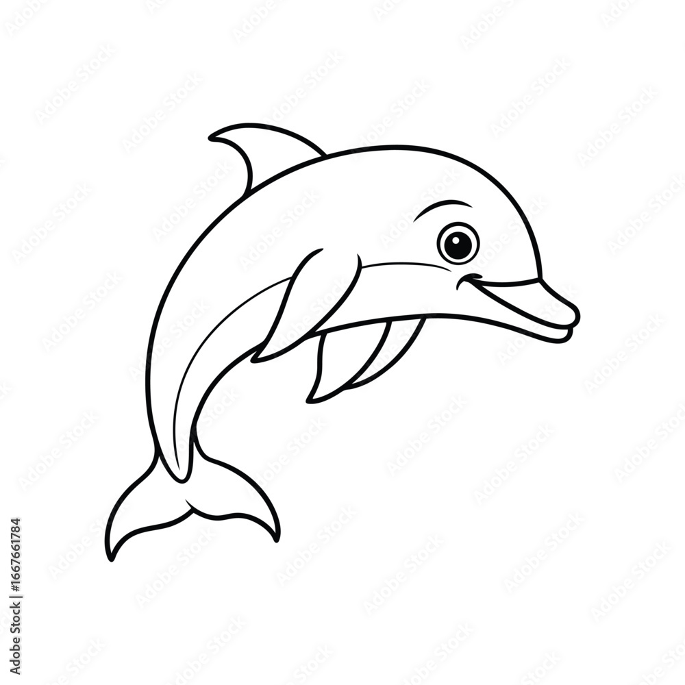 Fototapeta premium Happy dolphin line art, dolphin vector, smiling dolphin