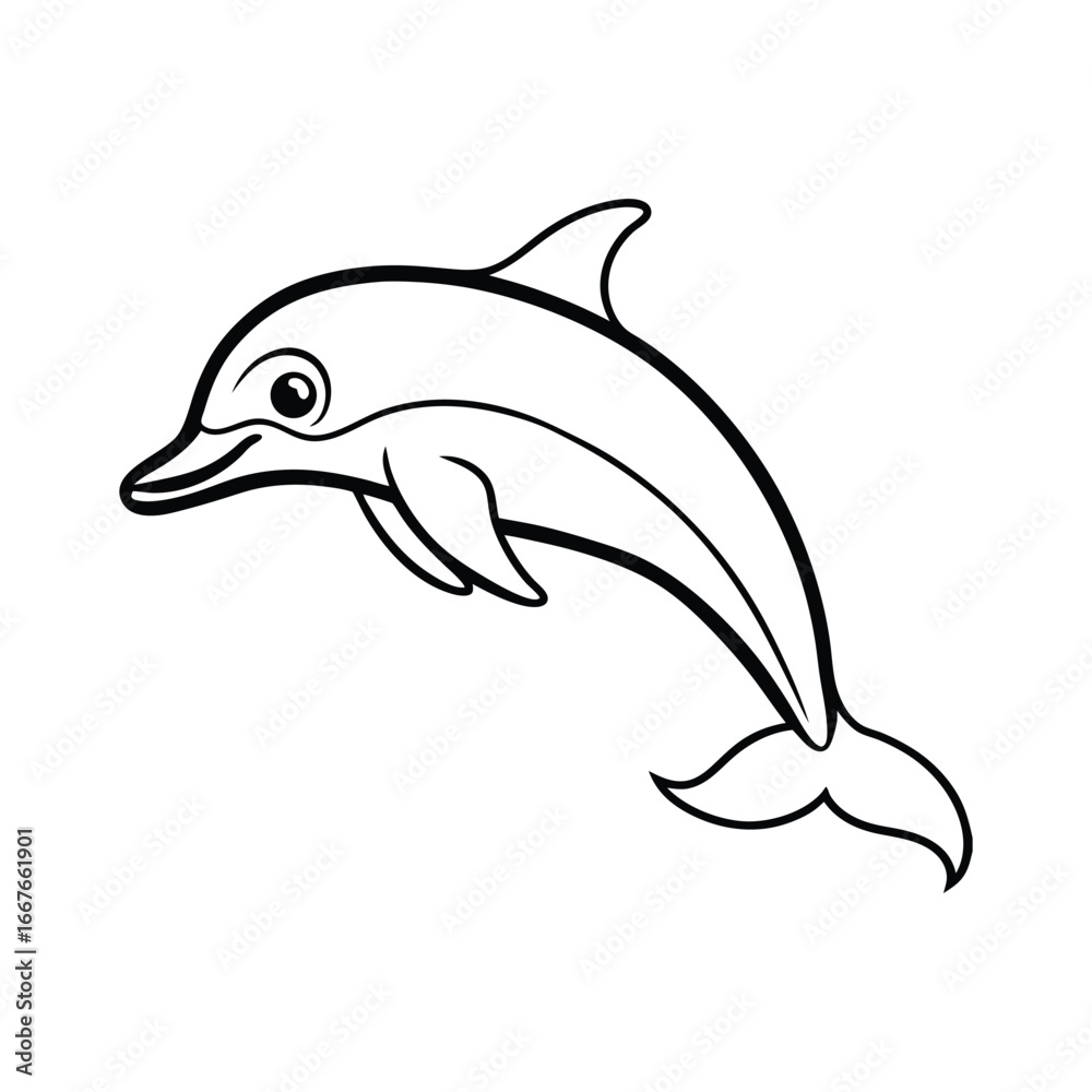 Naklejka premium Happy dolphin line art, dolphin vector, smiling dolphin