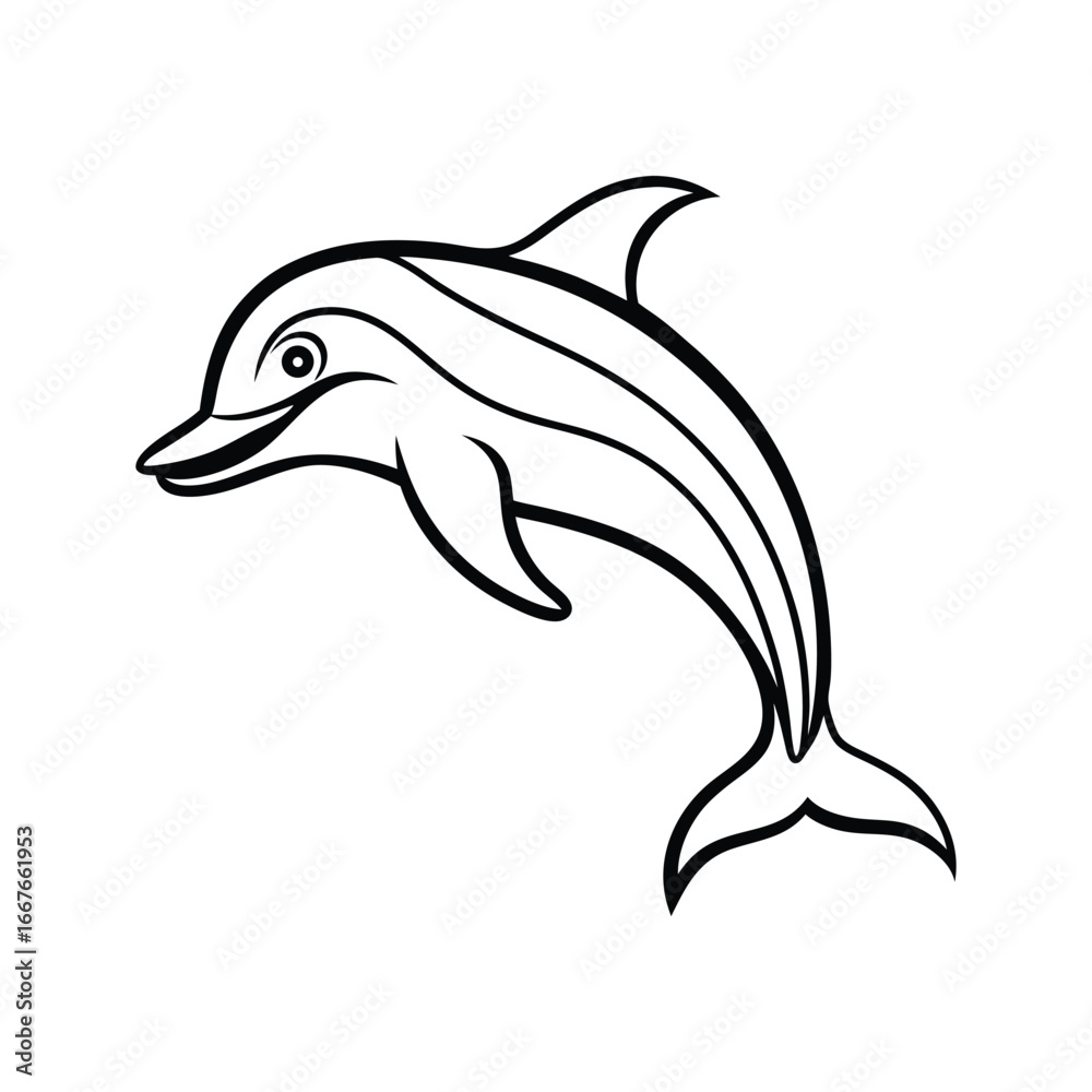 Fototapeta premium Happy dolphin line art, dolphin vector, smiling dolphin