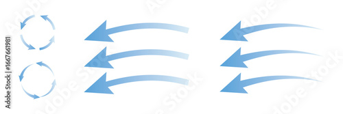 Air flow. Set of blue arrows showing direction of air movement. Wind direction arrows. Blue cold fresh stream from the conditioner.