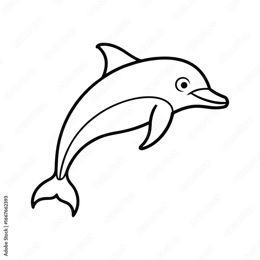 Obraz premium Happy dolphin line art, dolphin vector, smiling dolphin