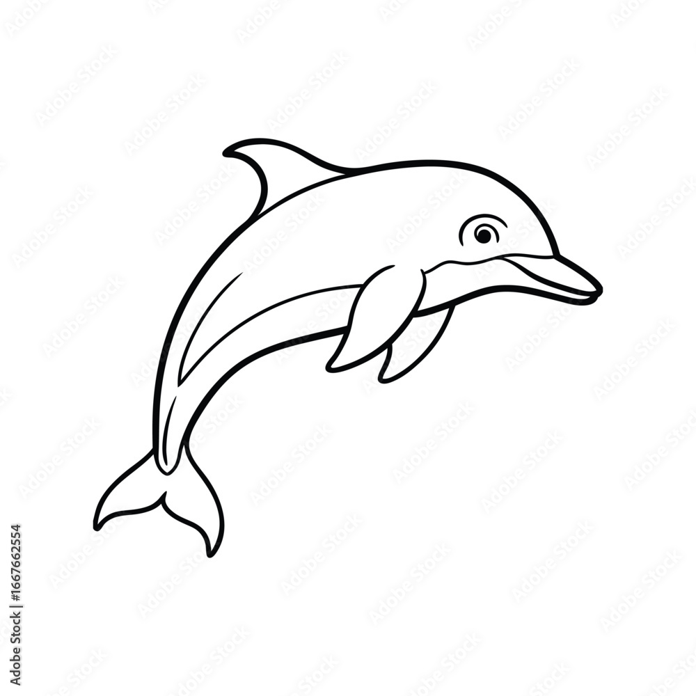 Fototapeta premium Happy dolphin line art, dolphin vector, smiling dolphin