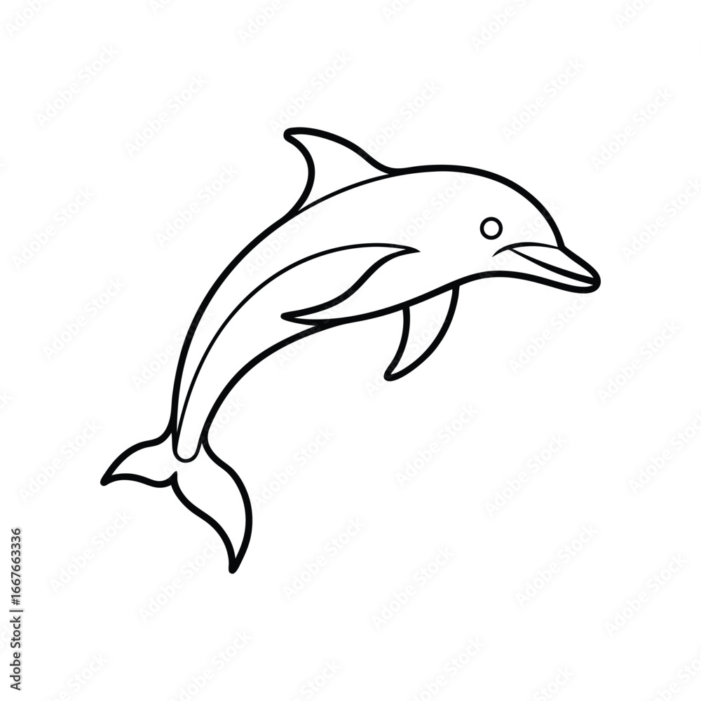 Fototapeta premium Happy dolphin line art, dolphin vector, smiling dolphin
