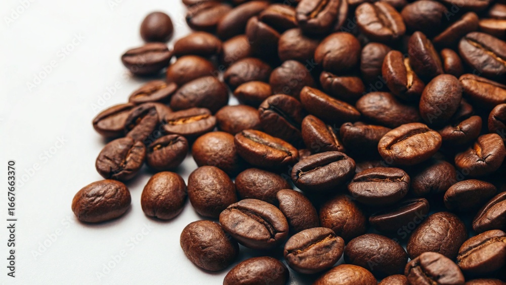 Fototapeta premium coffee beans on a white background. close up of roasted coffee beans background