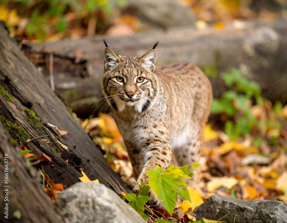 Naklejka premium Lynx in autumnal forest