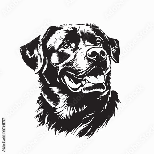 Rottweiler dog portrait black and white vector illustration head face design