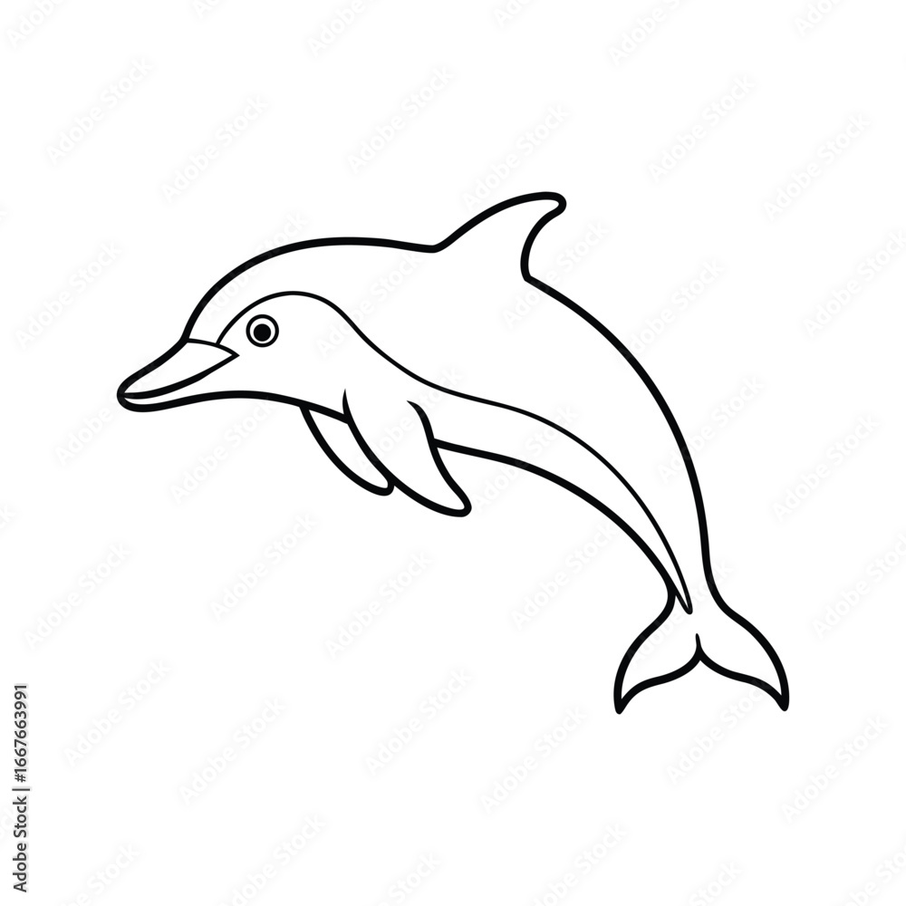 Fototapeta premium Happy dolphin line art, dolphin vector, smiling dolphin