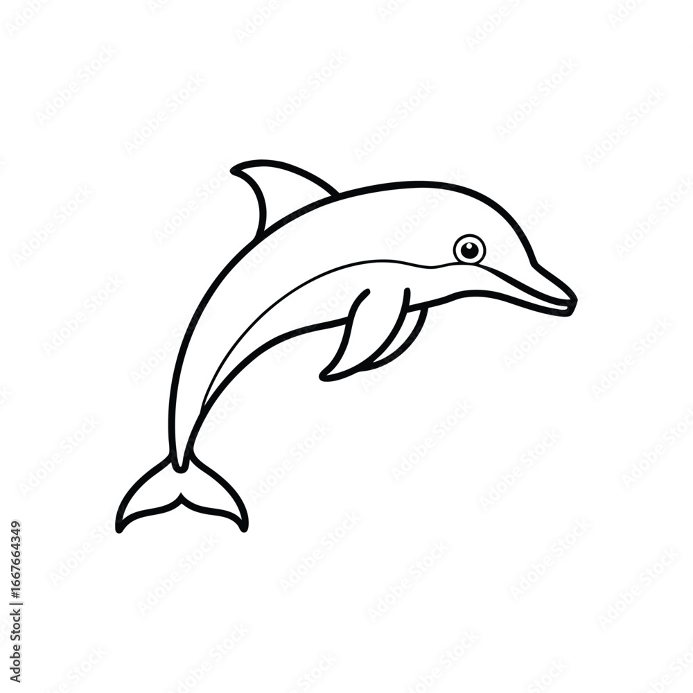 Fototapeta premium Happy dolphin line art, dolphin vector, smiling dolphin