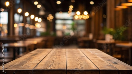 interior of a restaurant in the evening. interior of restaurant. interior of the church. empty rustic wood table and blurred soft light tabel