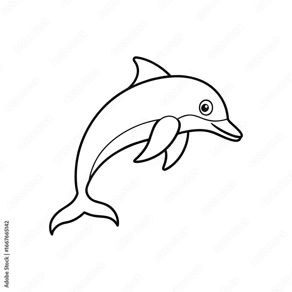 Fototapeta premium Happy dolphin line art, dolphin vector, smiling dolphin