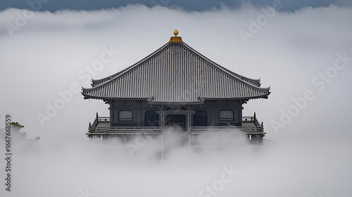 Wallpaper Mural Japanese temple building emerges from thick white fog Torontodigital.ca