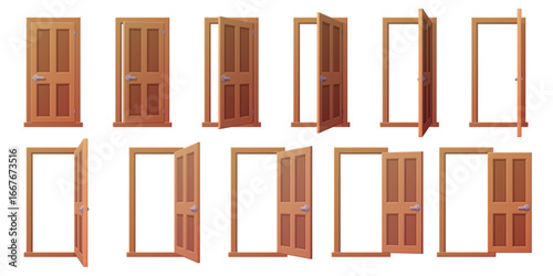 vector cartoon door animation set, clipart isolated on transparent background. 