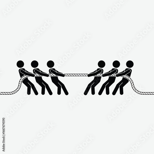 Vector illustration of team playing tug of war