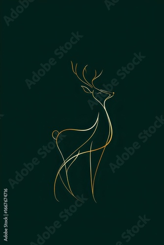 Elegant Golden Deer Line Art on Dark Green Background
