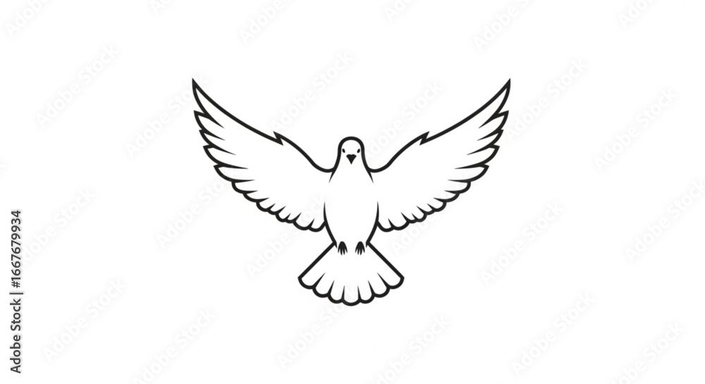 Fototapeta premium Dove flying vector illustration peace dove drawing bird in flight wings spread white bird outline design 100